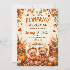 Tvilling Fall Baby Shower Teddy Bear Inbjudningar