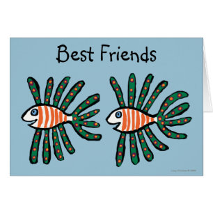 Tvilling- fenafisk för grönt och för orange hälsningskort
