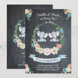 Tvilling- flicka-pojke för elefant inbjudan, inbjudningar