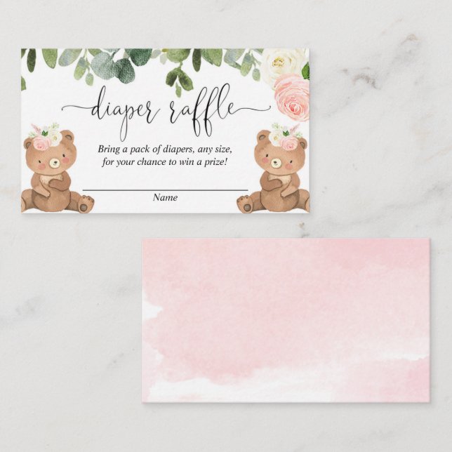 Tvilling flicka teddybjörnar rosa blommig blöja lo tilläggskort (Fram/baksida)