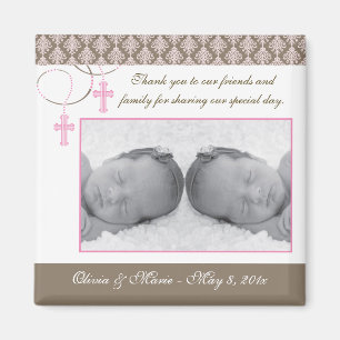Tvilling- flickadop-/Christeningfavör - fotomagne Magnet