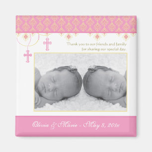 Tvilling- flickadop-/Christeningfavör - fotomagne Magnet
