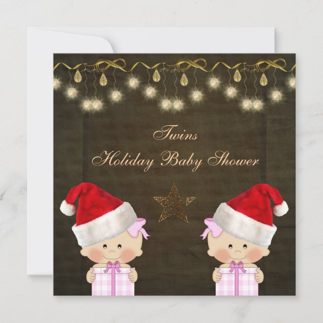 Tvilling- flickajulbaby shower inbjudningar (Framsida)