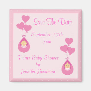 Tvilling- flickor & ballonger sparar daterababy magnet
