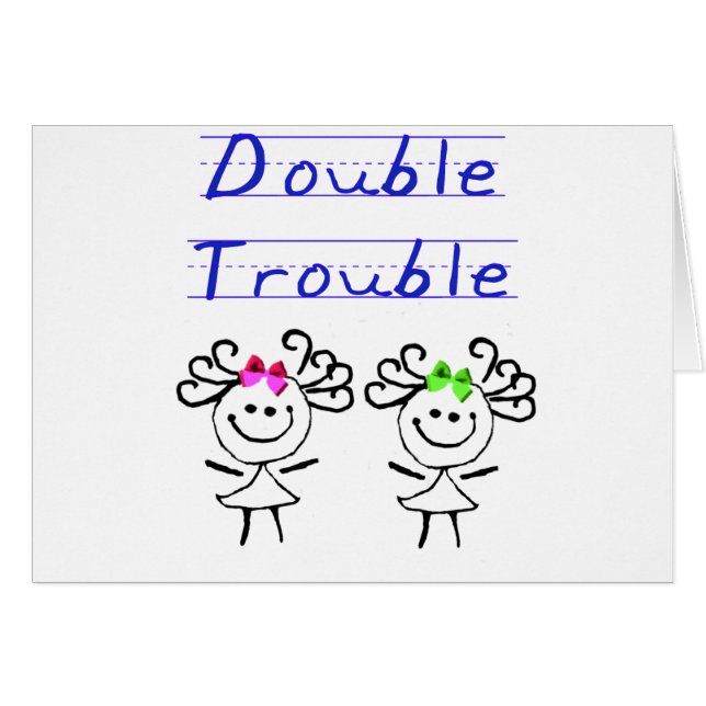 Tvilling- flickor för stick figur hälsningskort (Framsidan Horizontal)