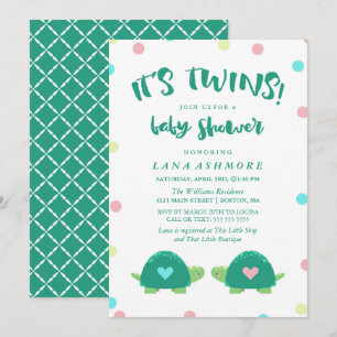 Tvilling- för blåttrosor för sköldpaddor   baby inbjudningar