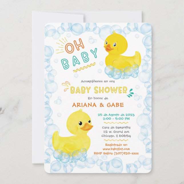 Tvilling-gummiand baby shower inbjudningar (Framsida)