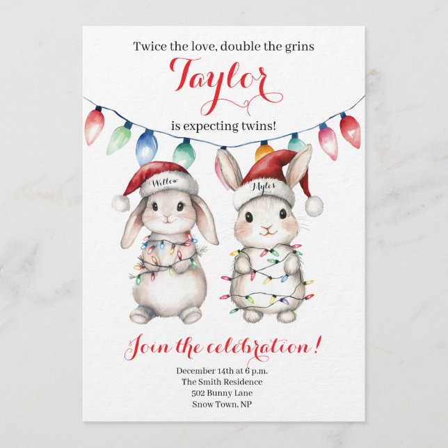 Tvilling Julbelysning Baby Shower Inbjudan (Framsida)