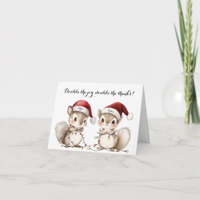Tvilling Julbelysning Baby Shower Tacksamhetskort Tack Kort (Framsida)