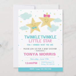 Tvilling kritkort Liten stjärna Baby Shower Inbjud Inbjudningar