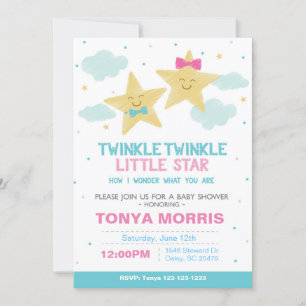 Tvilling Kritskrifts Liten Stjärna Baby Shower Inb Inbjudningar