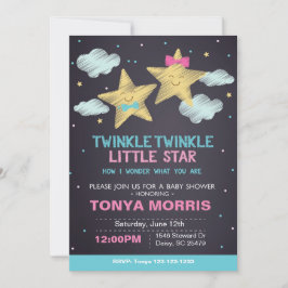 Tvilling Kritskrifttavla Liten Stjärna Baby Shower Inbjudningar