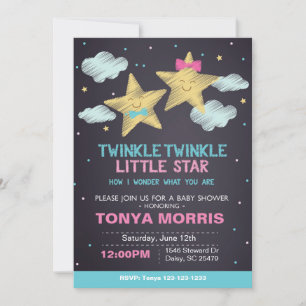 Tvilling Kritskrifttavla Liten Stjärna Baby Shower Inbjudningar