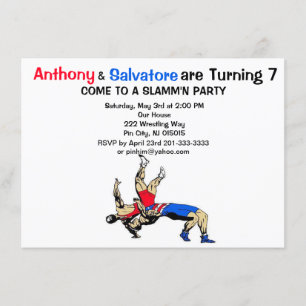 Tvilling- pojkar som brottas födelsedaginbjudan inbjudningar