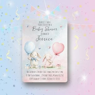 Tvilling pojke & flicka kanin baby shower inbjudan