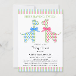 Tvilling pojke och flicka giraff baby shower inbjudningar