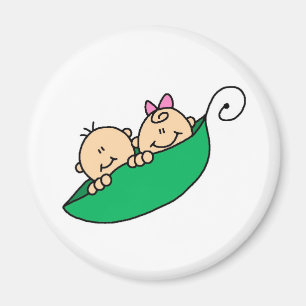 Tvilling- pojke och flicka i ärtapod magnet