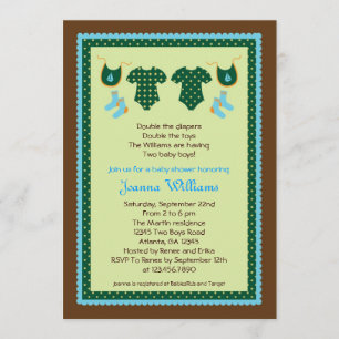 Tvilling- pojkebaby showerinbjudan inbjudningar