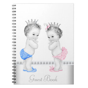 Tvilling prins och prinsessa baby shower gästbok anteckningsbok med spiral