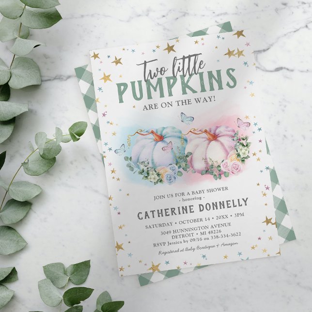 Tvilling Pumpa Pojke Flickebarn Baby Shower Inbjud Inbjudningar (Skapare uppladdad)