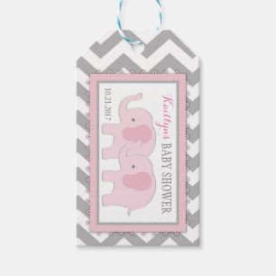 Tvilling- rosa baby shower för sparre för presentetikett