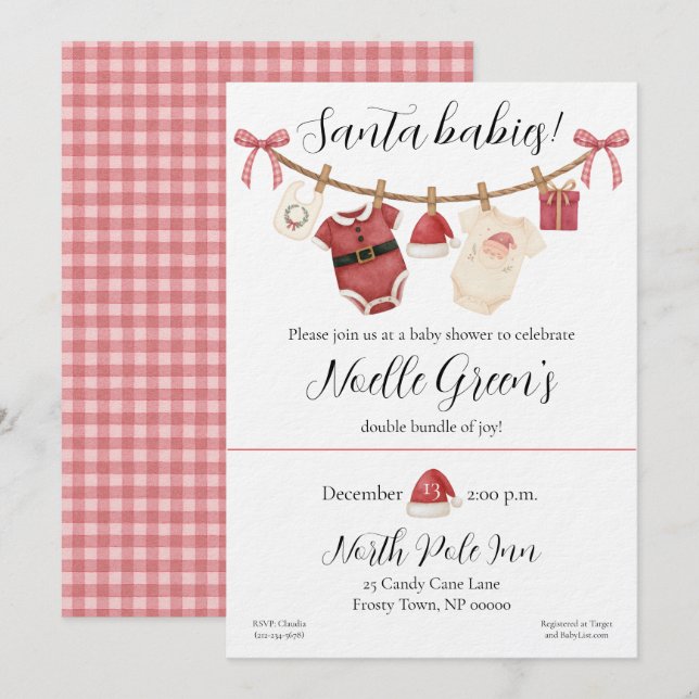 Tvilling Santa Babys Baby Shower Inbjudningar (Fram/baksida)
