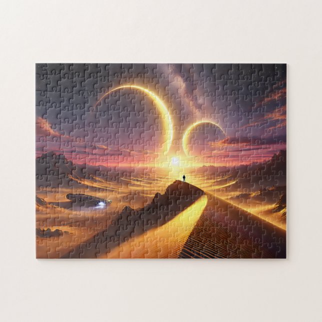 Tvilling solars öken Sci-Fi Alien Landskap Pussel (Horisontell)