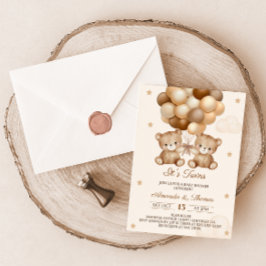 Tvilling Teddybjörn Neutral Ballong Bebis Bebisfes Inbjudningar