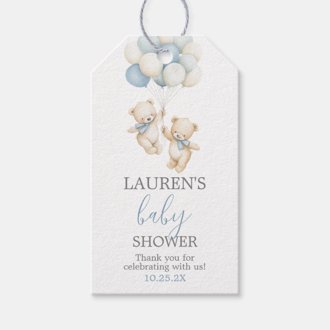Tvilling Teddybjörnar Baby Shower Presentkort Presentetikett (Framsidan)