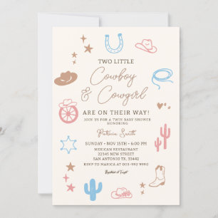 Tvilling Western Cowgirl och Cowboy Modern Babyfir Inbjudningar
