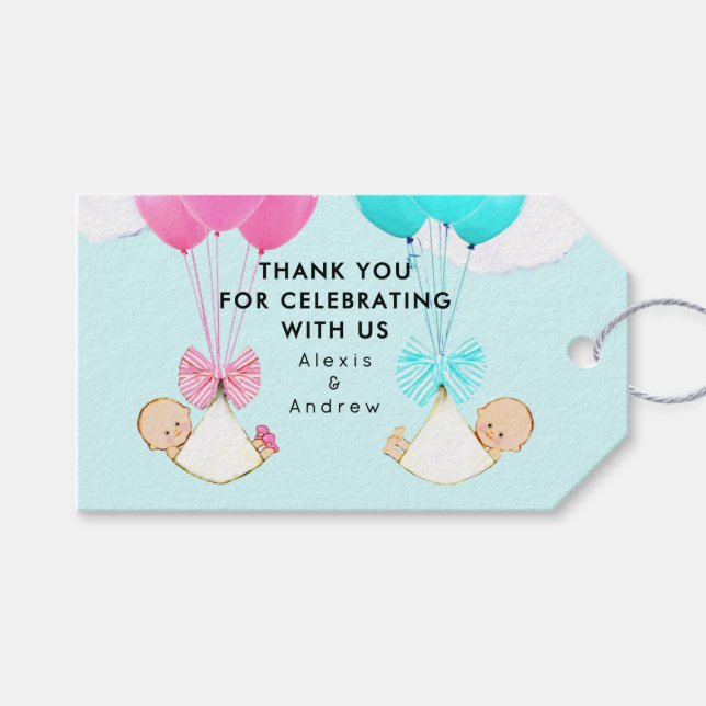 Tvillingar Baby Shower Tack Presentetikett (Framsidan (Horisontell))
