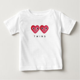 Tvillingar Bebisar Två Akvarell Röda Hjärtan Leend T Shirt