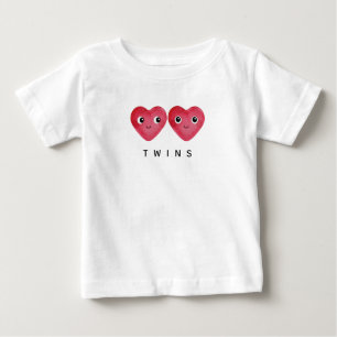 Tvillingar Bebisar Två Akvarell Röda Hjärtan Leend T Shirt