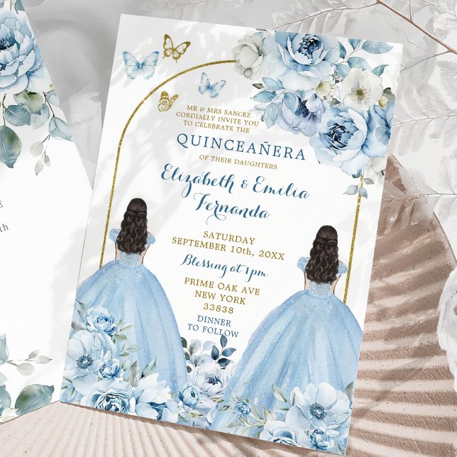 Tvillingar Dusty Blue Mexikanska Quinceañera Prins Inbjudningar (Skapare uppladdad)