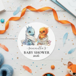 Tvillingar Fenix Drak Fantasi Magisk  Runt Klistermärke