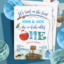 Tvillingar Fiske tema pojkar 1:a födelsedag O-fisk