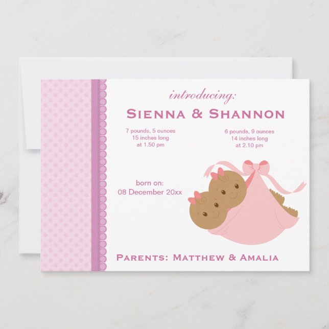 Tvillingar Födelse Tillkännagivande Meddelande (Framsida)
