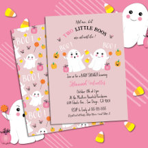 Tvillingar Halloween Baby Shower Rosa Inbjudan