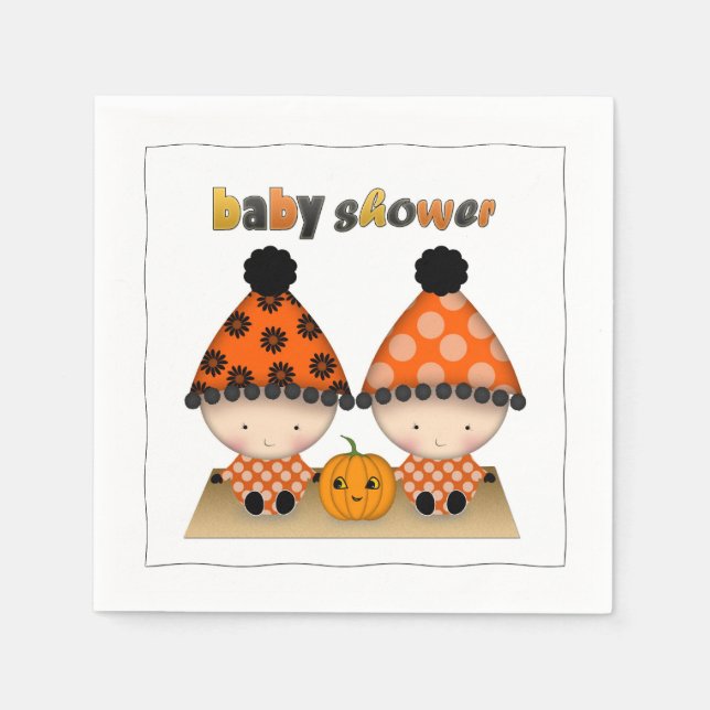 Tvillingar Höst Halloween Bebis Baby Shower Pappersservett (Framsidan)