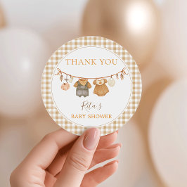 Tvillingar Höstkläder Pumpa Baby Shower Runt Klistermärke