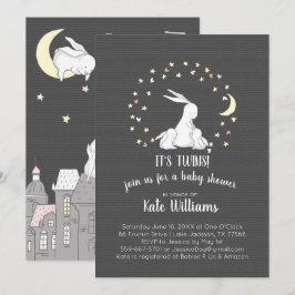 Tvillingar Liten Kanin Baby Shower Inbjudan