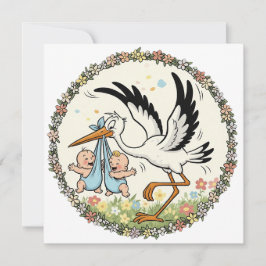 Tvillingar och Stork Vintage Design Inbjudningar