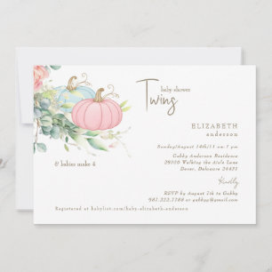 Tvillingar Rosa & Blå Små Pumpor Baby Shower Inbjudningar