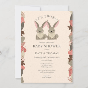 Tvillingar Skogs Djur Par Baby Shower Inbjudningar