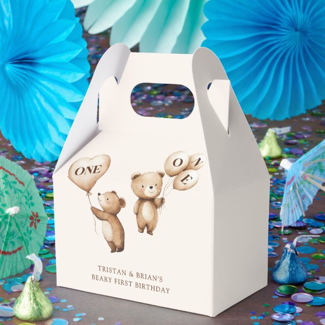 Tvillingar Teddybjörn Ballonger 1-årsdag Presentaskar (Part)