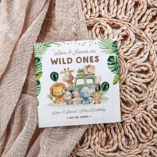 Tvillingar Wild One 1-årsdag Safari Djur Pappersservett