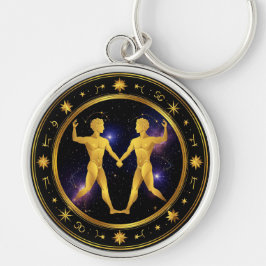 Tvillingarna Gemini i kosmisk cirkel Rund Silverfärgad Nyckelring