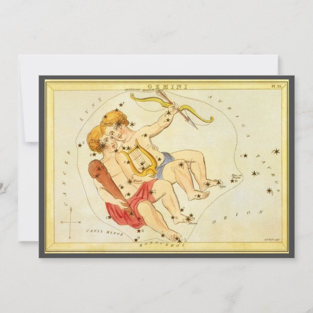 Tvillingarna Gemini Vintage Konstellation Urania's Inbjudningar (Framsida)