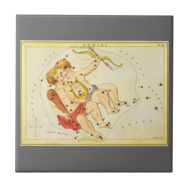 Tvillingarna Gemini Vintage Konstellation Urania's Kakelplatta (Framsidan)