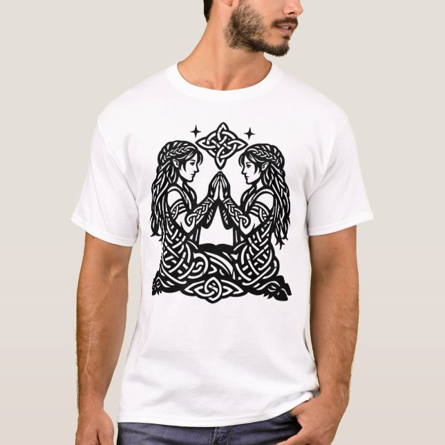 Tvillingarna — Spökskrift Stjärntecken Tvillingar T Shirt (Framsida)